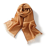 100% Cashmere Fringe Scarf Winter Wrap with Hand-Stitched Contrast Trim