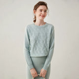 Women’s Cashmere Wool Crew Neck Textured Knit Pullover Sweater