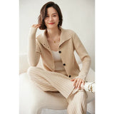 Women’s Cashmere Mock Neck Ribbed Button-Up Knit Sweater Cardigan