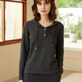 Women's 100% Pure Cashmere Knit Hooded Henley Sweater