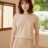 Women's 100% Cashmere Crew Neck Short Sleeve Knit Sweater