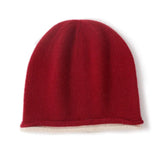 100% Cashmere Contrast Rolled-Edge Beanie Hat Knit Winter Cap