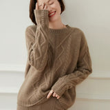 Women’s Crew Neck Cashmere Wool Cable Knit Sweater