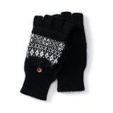 Fair Isle Knit Cashmere Fingerless Convertible Gloves with Mitten Cover