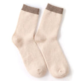 100% Cashmere Crew Socks with Contrast Ribbed Cuffs for Men and Women