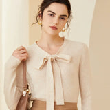 Women’s Cashmere Wool V-Neck Bow Tie Sweater