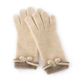 100% Cashmere Gloves with Bow Detail Soft Knit Winter Gloves for Women