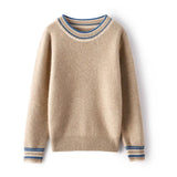 Women's Cashmere Wool Blend Contrast Trim Crewneck Sweater