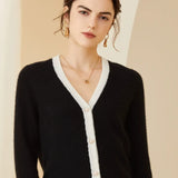 Women’s Cashmere Wool V-Neck Contrast Trim Cardigan