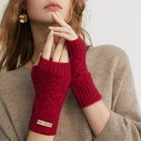 100% Cashmere Fingerless Gloves Cable Knit Arm Warmers with Ribbed Cuffs