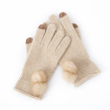 Women’s 100% Cashmere Touchscreen Knit Gloves with Pom Pom