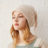 100% Cashmere Slouchy Beanie Knit Winter Hat with Adjustable Drawstring