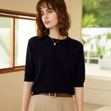 Women's 100% Cashmere Crew Neck Short Sleeve Knit Sweater