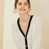 Women’s Cashmere Wool V-Neck Contrast Trim Cardigan