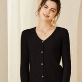 Women’s Cashmere Wool V-Neck Ribbed  Slim Fit Button Sweater Cardigan