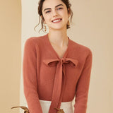 Women’s Cashmere Wool V-Neck Bow Tie Sweater