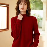 Women’s 100% Cashmere Turtleneck Puff Sleeve Sweater