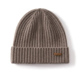 100% Cashmere Ribbed Beanie Hat Soft Knit Winter Cuffed Skull Cap