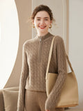 Women’s Cashmere Wool Cable Knit Half Zip Relaxed Knit Pullover Sweater