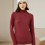 Women's 100% Cashmere Mock Neck Diamond Cable Knit Sweater