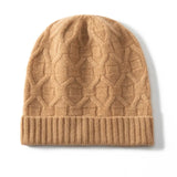 Unisex 100% Cashmere Cable Knit Beanie Hat with Folded Cuff