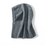 100% Cashmere Hooded Scarf Soft Cable Knit Winter Balaclava Hood