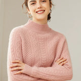 Women’s 100% Cashmere Warm Cable Knit Mock Neck Sweater