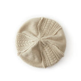 100% Cashmere Cable Knit Beret Hat Soft French Style for Women