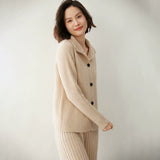 Women’s Cashmere Mock Neck Ribbed Button-Up Knit Sweater Cardigan