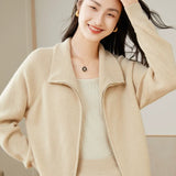 Women's Cashmere Wool Blend Zip Up Turtleneck Knit Cardigan Jacket