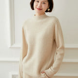 Women’s Mock Neck Cashmere Wool Pullover Textured Knit Sweater