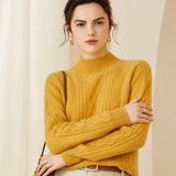 Women’s Cashmere Wool Mock Neck Cable Knit Thick Sweater