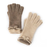 100% Cashmere Gloves with Bow Detail Soft Knit Winter Gloves for Women