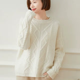 Women’s Crew Neck Cashmere Wool Cable Knit Sweater