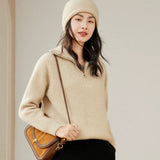 Women’s Cashmere Wool Half-Zip Ribbed High Neck Sweater