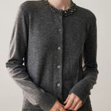 Women’s Cashmere Crystal Embellished Crew Neck Sweater Cardigan