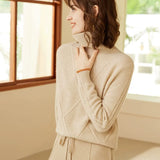 Women’s 100% Cashmere Turtleneck Textured Knit Relaxed Fit Sweater