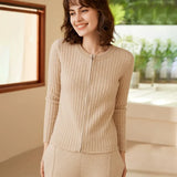 Women’s 100% Cashmere Ribbed Zip-Up Cardigan Sweater