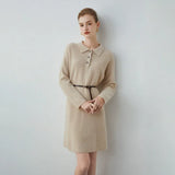 Women's Cashmere Wool Blend knit Polo Sweater Dress