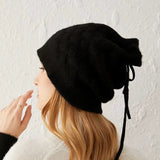 100% Cashmere Slouchy Beanie Knit Winter Hat with Adjustable Drawstring
