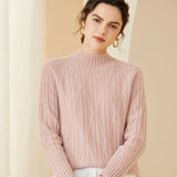 Women’s Cashmere Wool Mock Neck Cable Knit Sweater Thick Warm Pullover