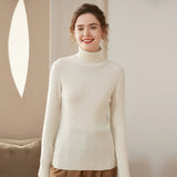 Women’s Cashmere Wool Turtleneck Ribbed Slim Fit Knit Sweater