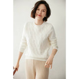 Women’s Cashmere Wool Crew Neck Textured Knit Pullover Sweater