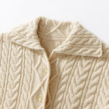 Women's 100% Cashmere Cable Knit Collared Cardigan Thick Jacket