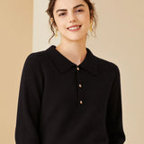 Women’s Cashmere Wool Button Collar Knit Pullover Polo Sweater