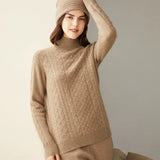 Women's 100% Cashmere Mock Neck Diamond Cable Knit Sweater