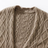 Women’s Cashmere Wool Cable Knit Belted Open Front Sweater Cardigan