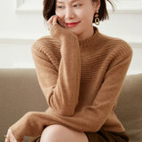 Women’s Mock Neck Cashmere Wool Pullover Textured Knit Sweater