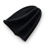 100% Cashmere Beanie Hat Knit Winter Cap with Classic Rolled Edge