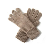 100% Cashmere Soft Ribbed Knit Winter Gloves with Warm Stretch Fit